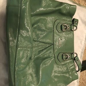 Shiny Spring Green Coach Tote with Shoulder Strap